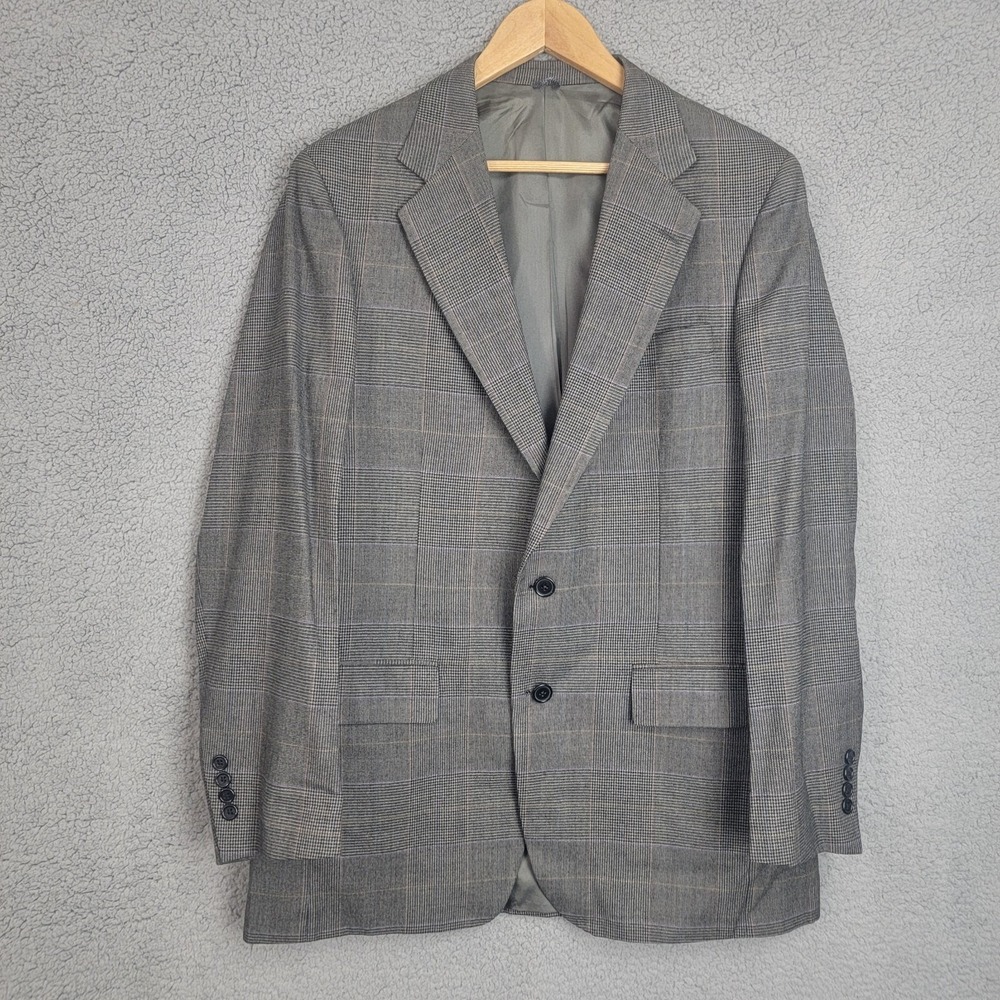 GIVENCHY Monsieur Blazer Sport Coat Mens 42R Pure Wool Plaid Two Button Gray Vtg